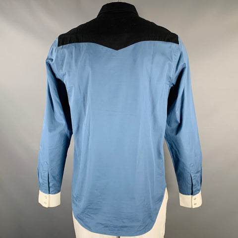 SANDRO Size XL Blue Black White Color Block Cotton Western Long Sleeve Shirt