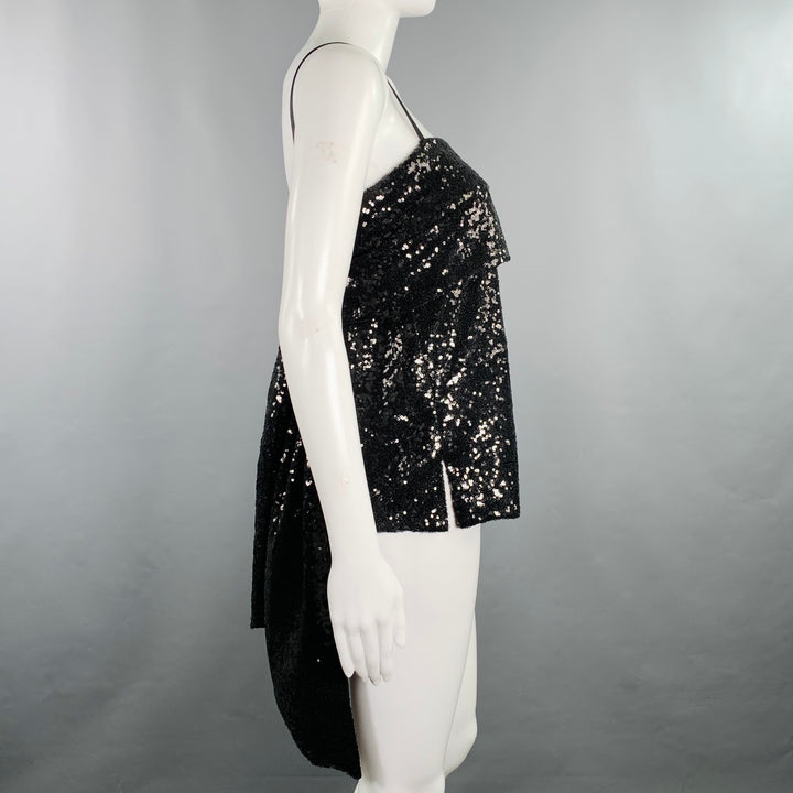 PRABAL GURUNG Size 0 Black Polyester Sequined Draped Dress Top
