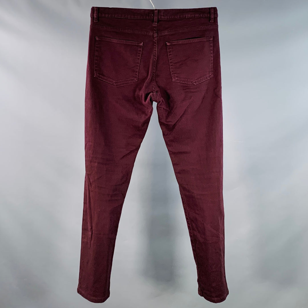 THE KOOPLES Size 32 Burgundy Cotton Blend Twill Fitted Slim Straight Jeans