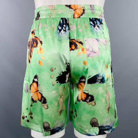 NAHMIAS SS23 Size S Butterflies Green Multi Color Print Silk Blend Drawstring Shorts