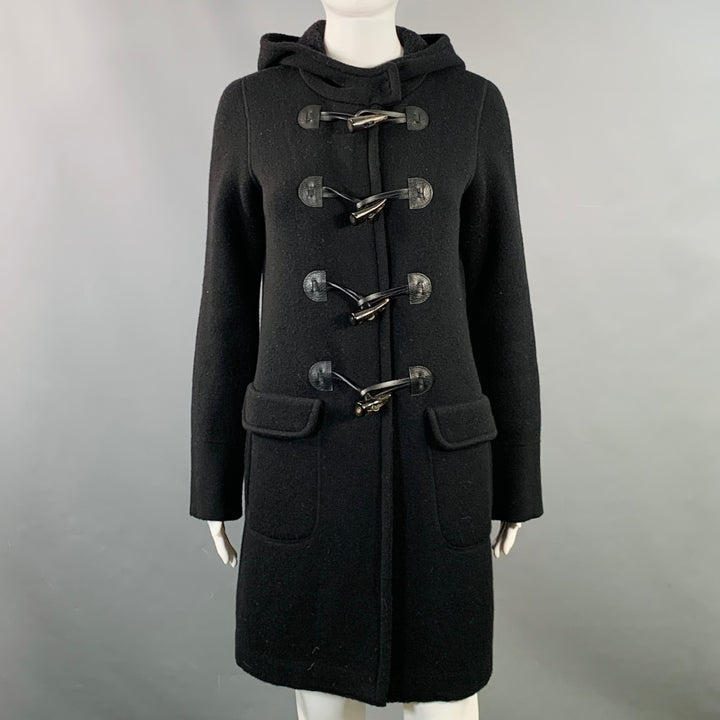 BRUNO MANETTI Size 4 Black Wool Cashmere Blend Knit Hooded Toggle Closure Coat