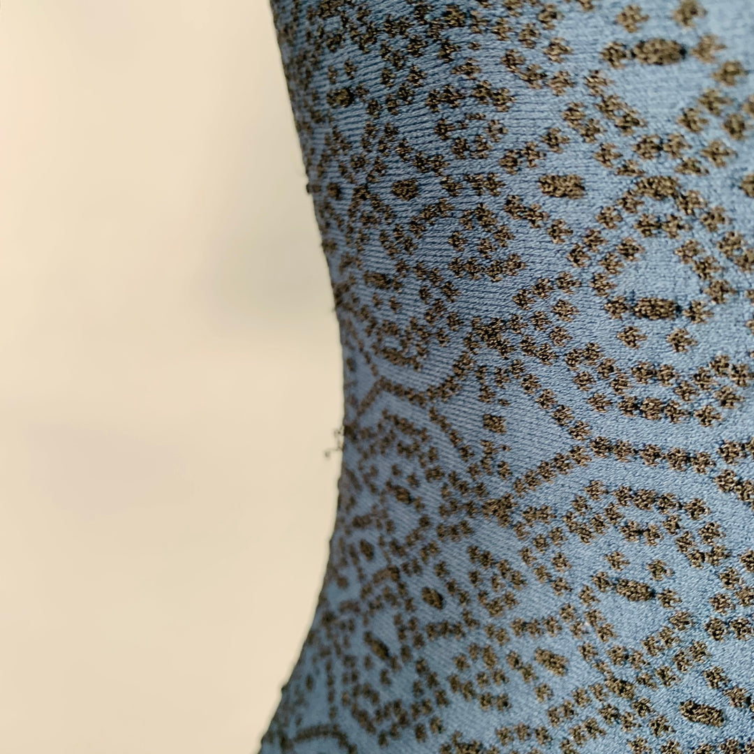 ALAIA Size 6 Navy Black Textured Geometric Viscose Blend Bell Skirt 3/4 Sleeve Dress