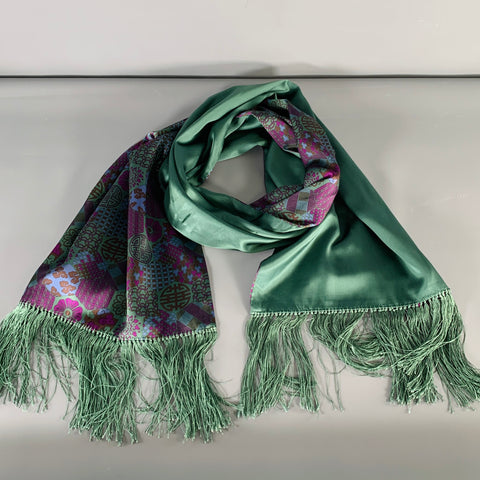 SHANGHAI TANG Green Purple Chinoiserie Silk Scarves