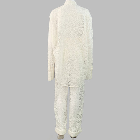 INTERIOR Size XS Off White Nylon Blend Lace Shirt Pants Set