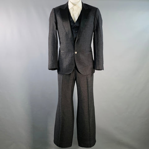 LANVIN Size 44 Regular Black Silk Cashmere Blend Peak Lapel Suit