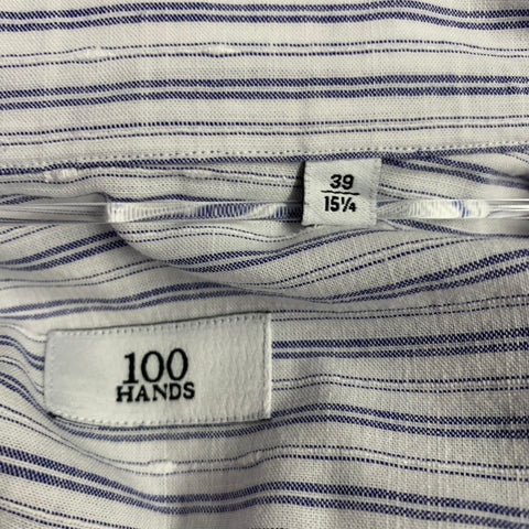 100 HANDS Size M White Blue Stripe Cotton Spread Collar Long Sleeve Shirt
