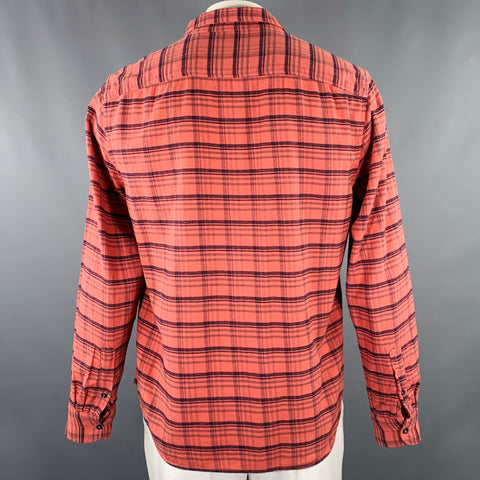 Chemise à manches longues S.K.U. motif carreaux brique grise en coton taille L à une poche