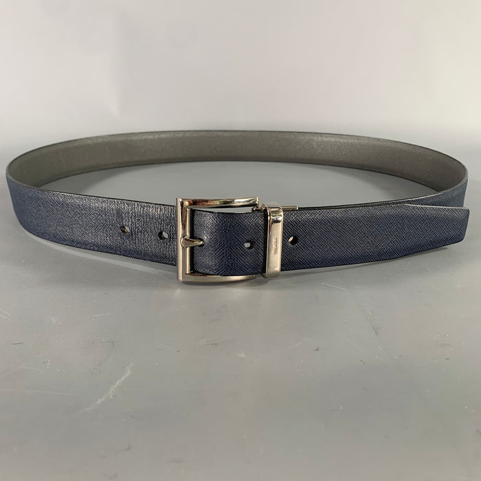 PRADA Size 40 Navy Grey Crackled Leather Belt