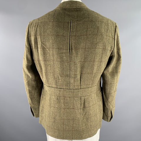 RALPH LAUREN Size 46R Green Brown Window Pane Wool Linen Silk Sport Coat