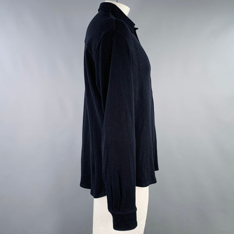AGNONA Size 44 Navy Knit Cotton Cashmere Button Up Long Sleeve Shirt