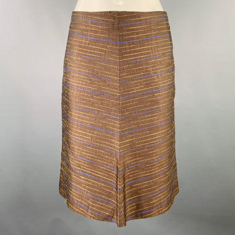 MARNI Size S Brown Blue Tan Silk Stripe A-Line Skirt