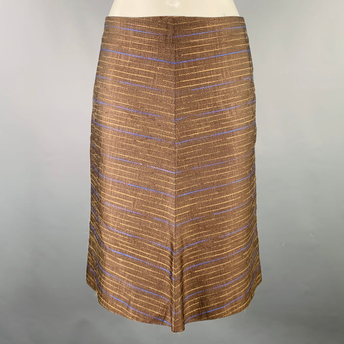 MARNI Size S Brown Blue Tan Silk Stripe A-Line Skirt