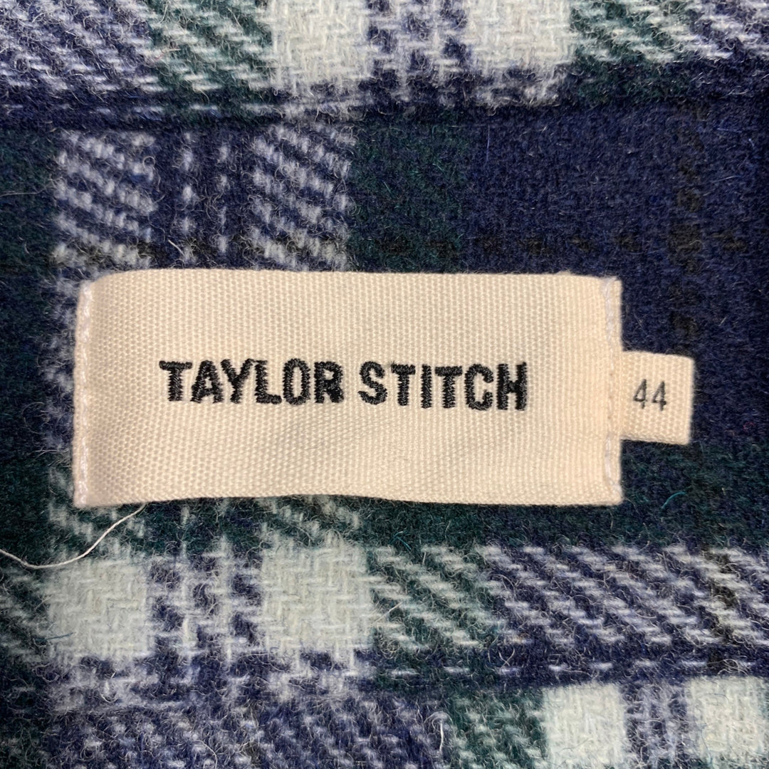 TAYLOR STITCH Size XL Navy Green White Plaid Wool Blend Long Sleeve Shirt Jacket