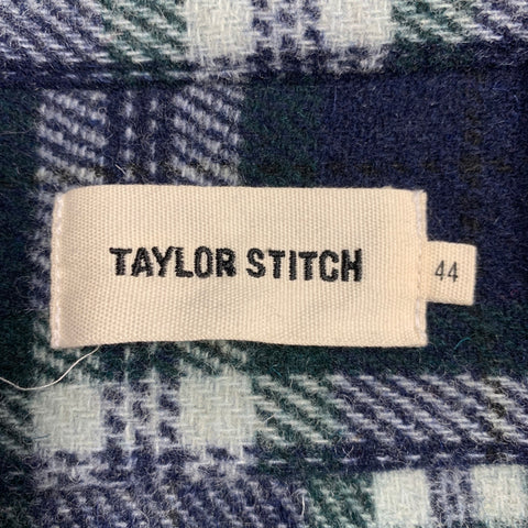 TAYLOR STITCH Size XL Navy Green White Plaid Wool Blend Long Sleeve Shirt Jacket