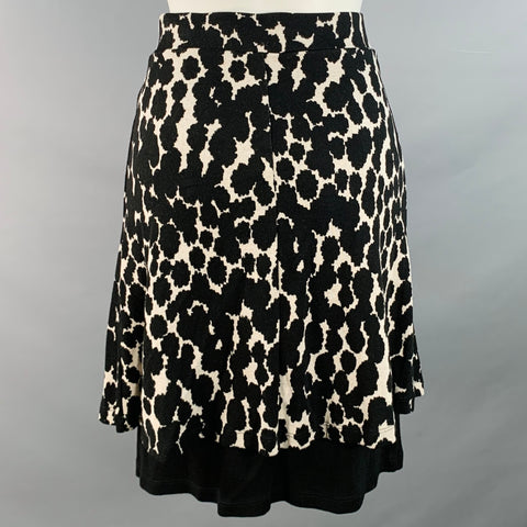 ISABEL DE PEDRO Size 2 Black White Viscose Spots Print Layered Midi Skirt
