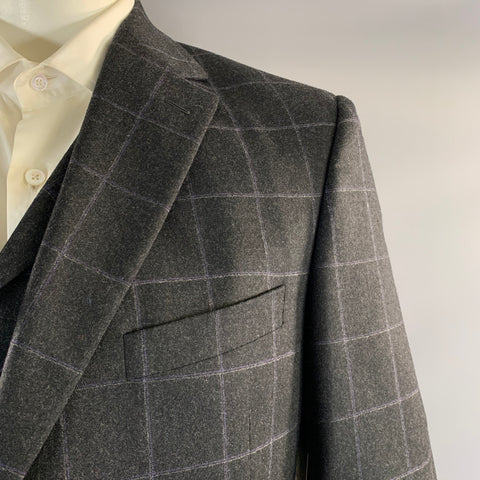 JACK VICTOR Chest Size 42 Dark Grey Window Pane Wool Notch Lapel 36 28 Suit