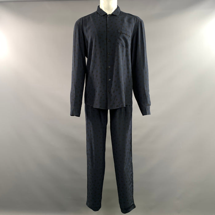 DOLCE & GABBANA Size S Navy Polka Dot Silk Pajama Set