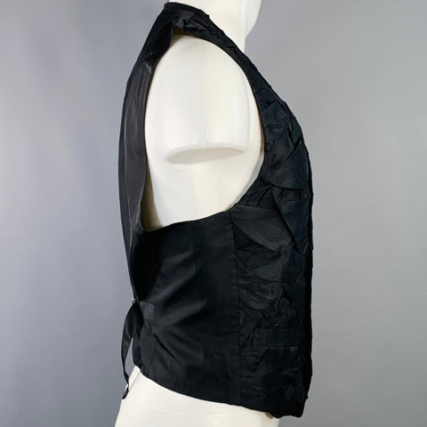 ISSEY MIYAKE Size M Black Pleated Polyester Silk V-Neck Vest