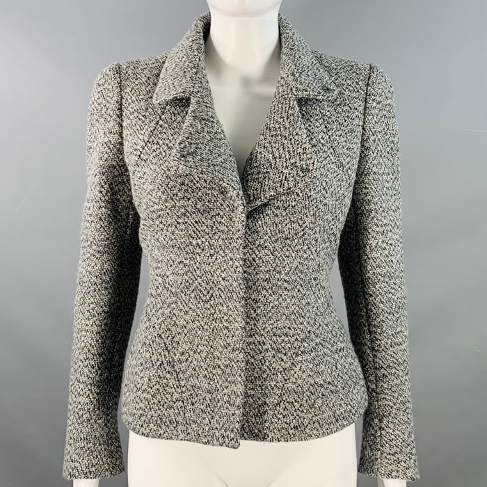 ALEXANDER MCQUEEN Size 4 Grey Black Wool Blend Boucle Single Breasted Jacket