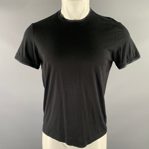 THEORY Size M Black Navy Cotton Mock-Layer T-shirt