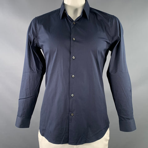THEORY Size L Sylvain Navy Cotton Blend Button Up Long Sleeve Shirt
