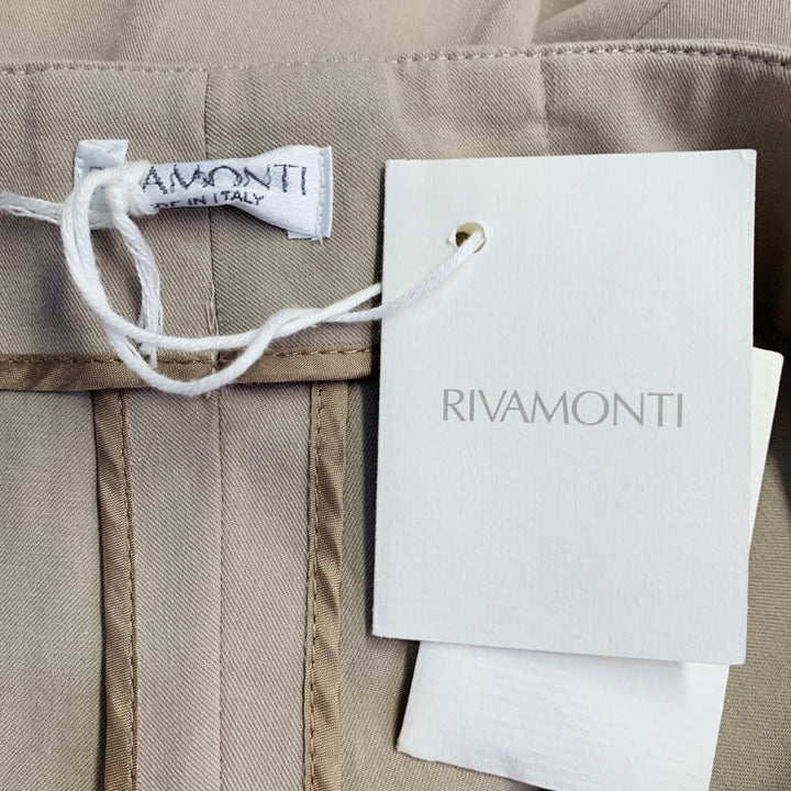 RIVAMONTI Size 2 Khaki Cotton Blend Narrow Leg Dress Pants