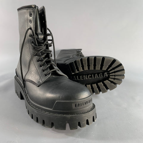 BALENCIAGA Size 9 Black Leather Lug Sole Boots