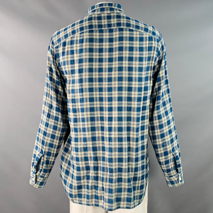 RRL by RALPH LAUREN Size XL Blue Cream Plaid Cotton Long Sleeve Shirt