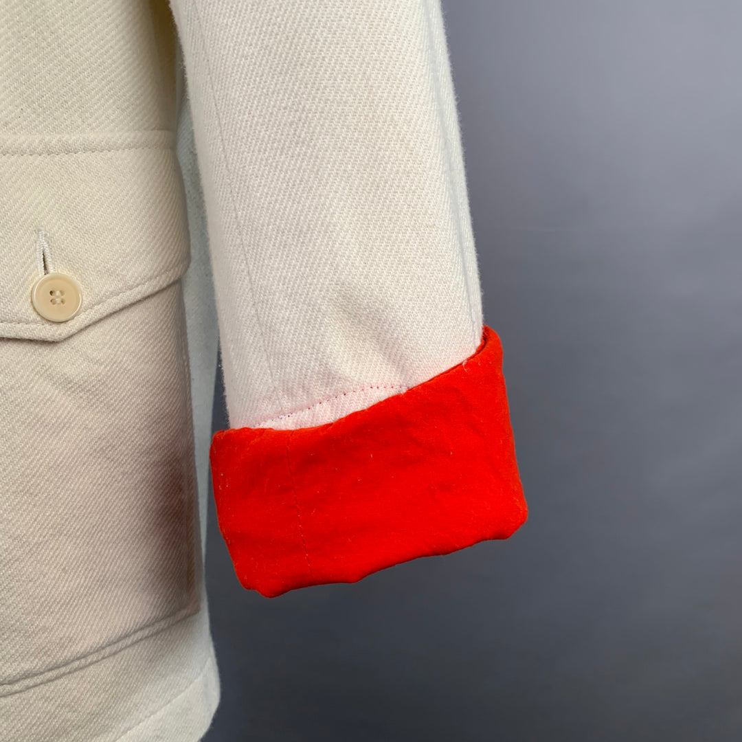 UNDERCOVER Size XL White Red Twill Cotton Contrast Trim Chore Jacket