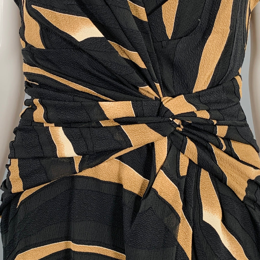 PRABAL GURUNG Size M Black Brown Viscose Blend Abstract Wrap Dress
