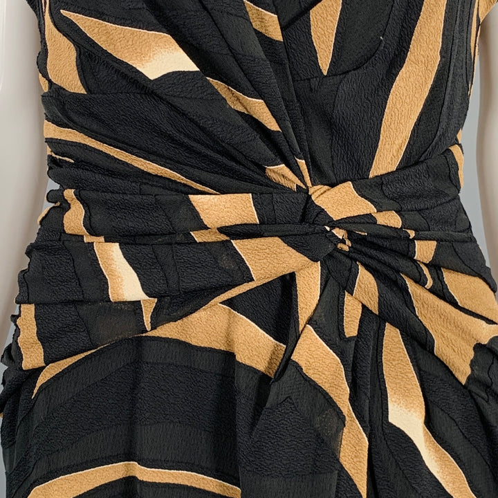 PRABAL GURUNG Size M Black Brown Viscose Blend Abstract Wrap Dress