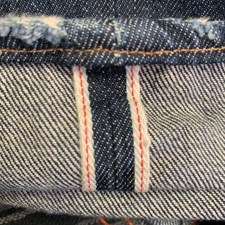 PRPS NOIR Size 33 Indigo Washed Selvedge Denim Straight Distressed Jeans
