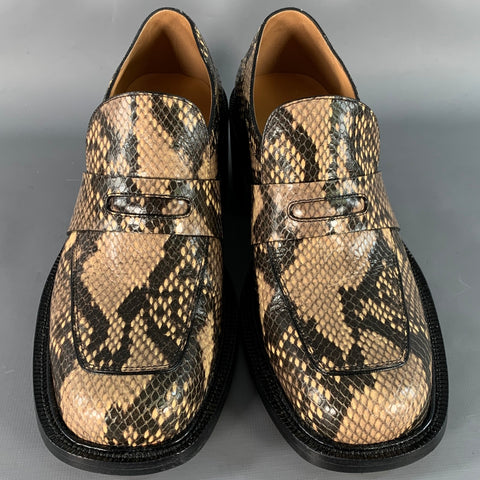 DRIES VAN NOTEN Size 7 Brown Beige Snakeskin Leather Chunky Heel Penny Loafers
