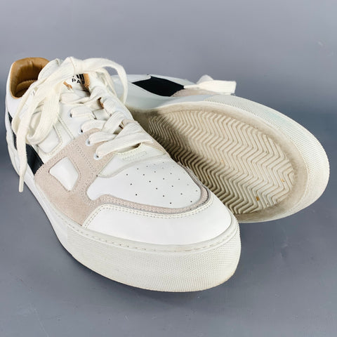 AMI by ALEXANDRE MATTIUSSI Size 13 White Black Leather Logo Lace-Up Sneakers