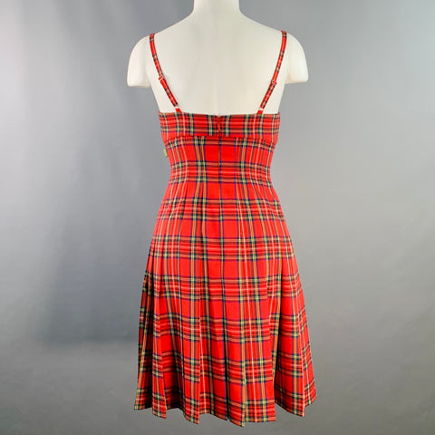MARC JACOBS Size XS Red Multi Color Polyester Blend Plaid Pleated Dress