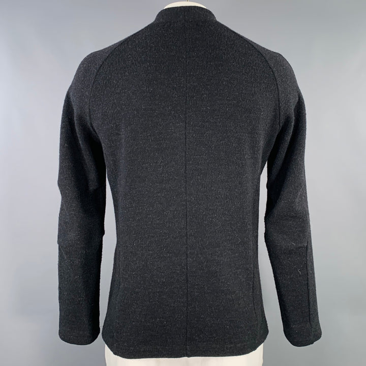 THE VIRIDI-ANNE Size XL Black Wool Cotton Collarless Cardigan