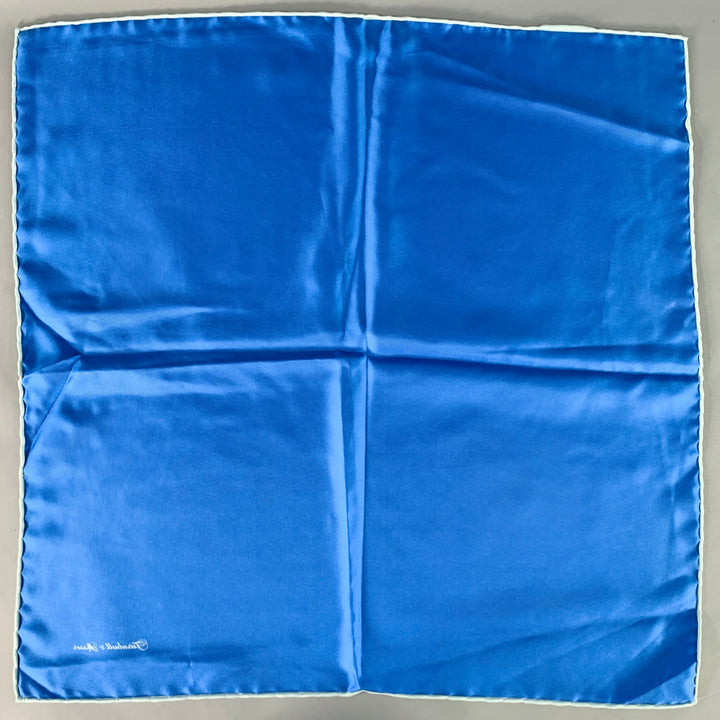 TURNBULL & ASSER Blue Light Blue Contrast Stitch Silk Pocket Square