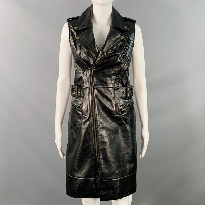 MCQ by ALEXANDER MCQUEEN 2012 Size S Black Brass Leather Longline Vest
