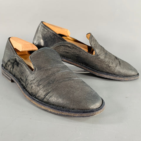 OFFICINE CREATIVE Size 8 Nadine Black Leather Distressed Slip On Loafers Flats