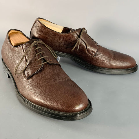 BARNEY'S NEW YORK Size 11 Brown Pebble Grain Leather Derby Lace-Up Shoes
