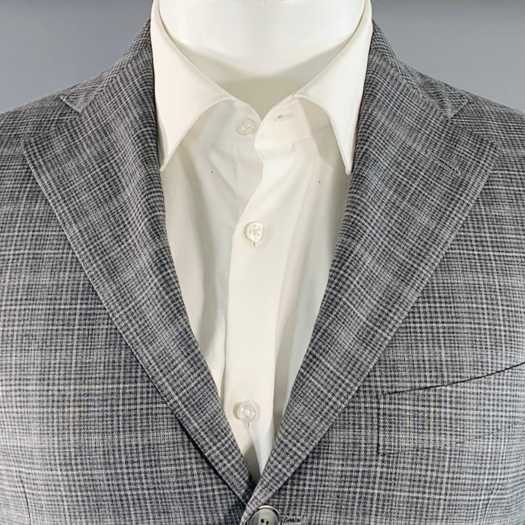 EIDOS Size 38 Regular Grey Charcoal Plaid Wool Notch Lapel Suit