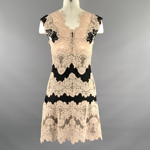 SANDRO Size 2 Black Cream Polyester Lace Knee-Length Dress