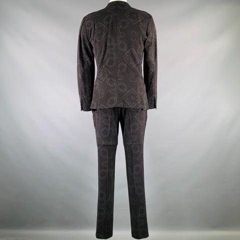 ETRO Size 38 Charcoal Grey Print Wool Notch Lapel Suit