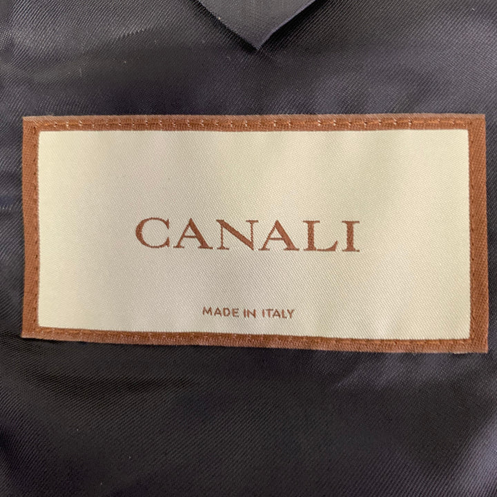 CANALI Size 42 Navy Brown Plaid Wool Notch Lapel Sport Coat