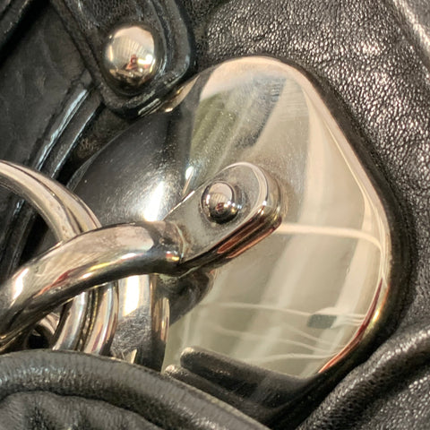 DONNA KARAN Black Silver Leather Doctor Handbag