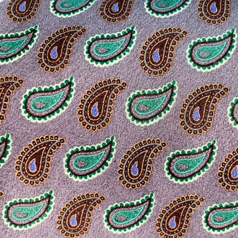 ERMENEGILDO ZEGNA Grey Green Paisley Silk Tie