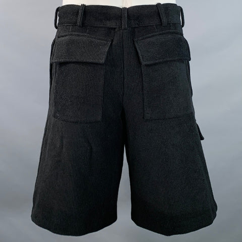 JIL SANDER Size L Black Corduroy Cotton Blend Belted Zip Fly Cargo Shorts