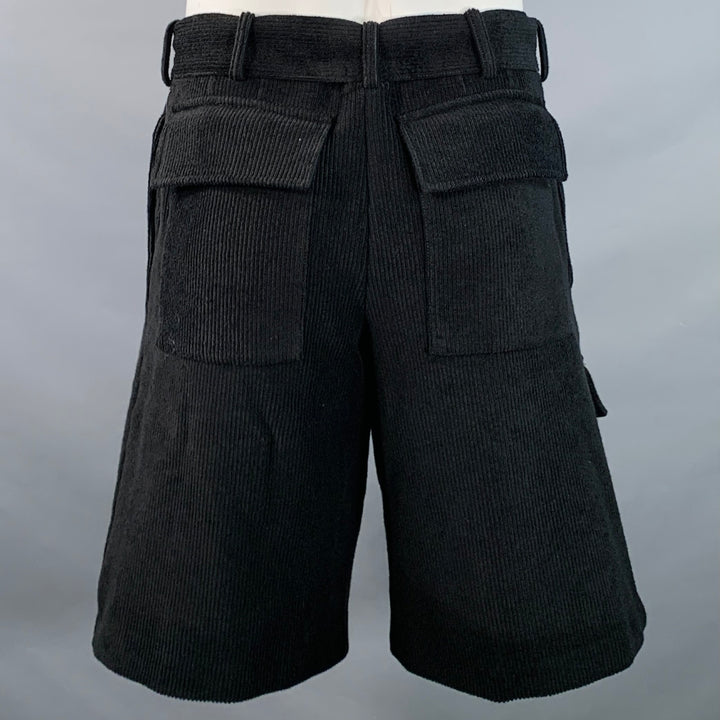 JIL SANDER Size L Black Corduroy Cotton Blend Belted Zip Fly Cargo Shorts