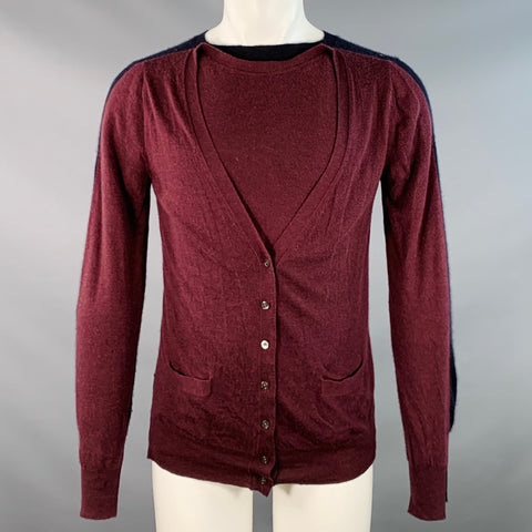 Pull en maille bicolore bleu marine et bordeaux vieilli vintage taille M