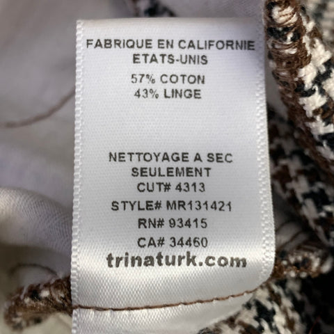 MR. TURK Size 28 Cream Black Brown Houndstooth Cotton Linen Tapered Casual Pants